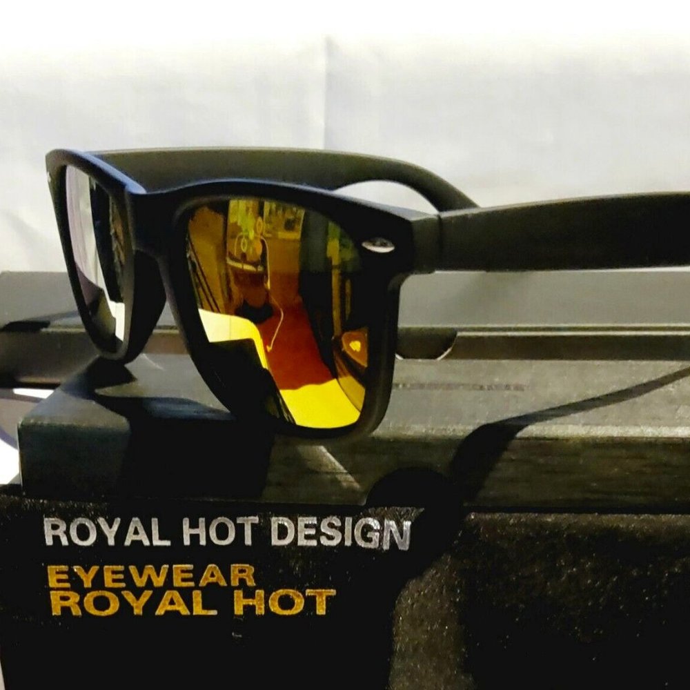 Unisex Polarized Rectangle Sunglasses 61mm Gold/Black 100%UV Reflective Lens